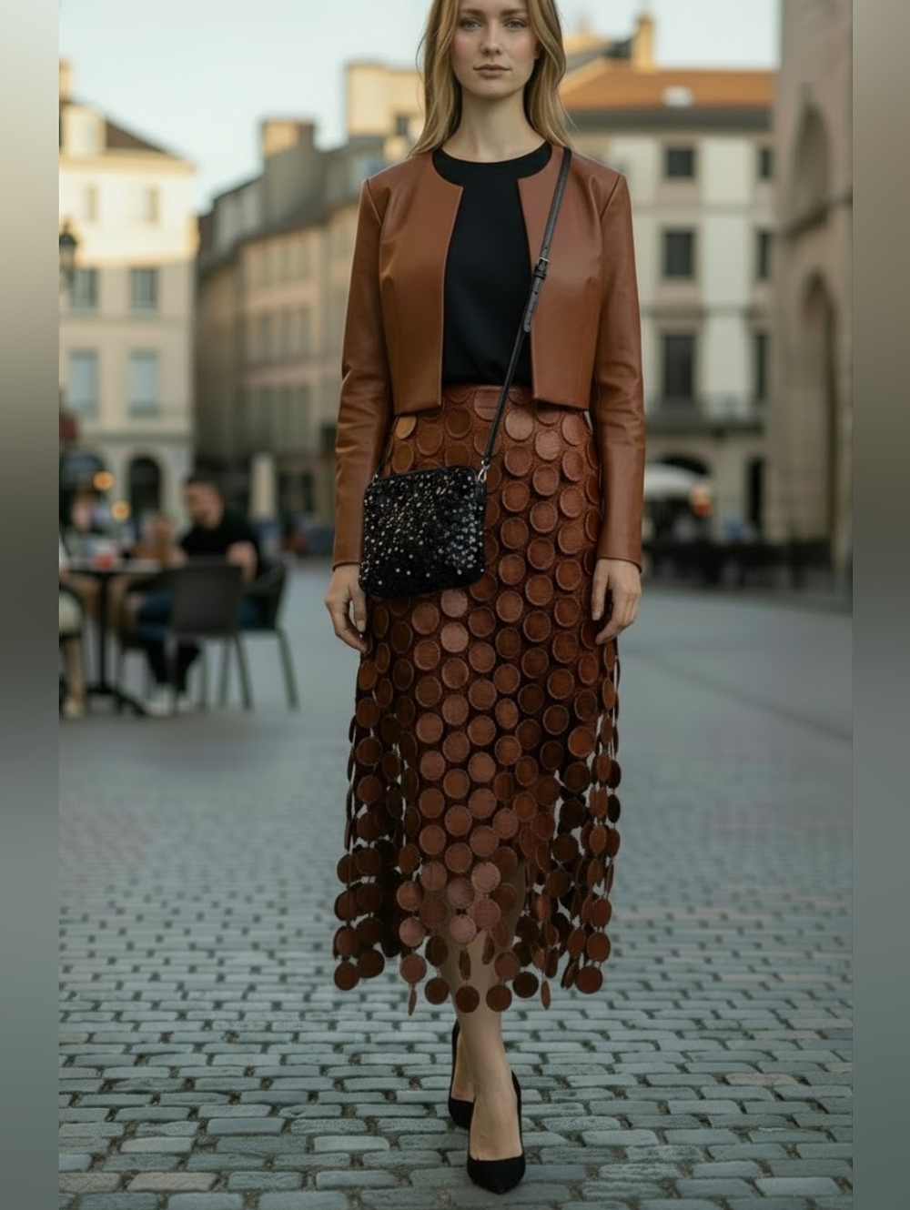 High-Rise Midi Skirt with Geometric Appliquè